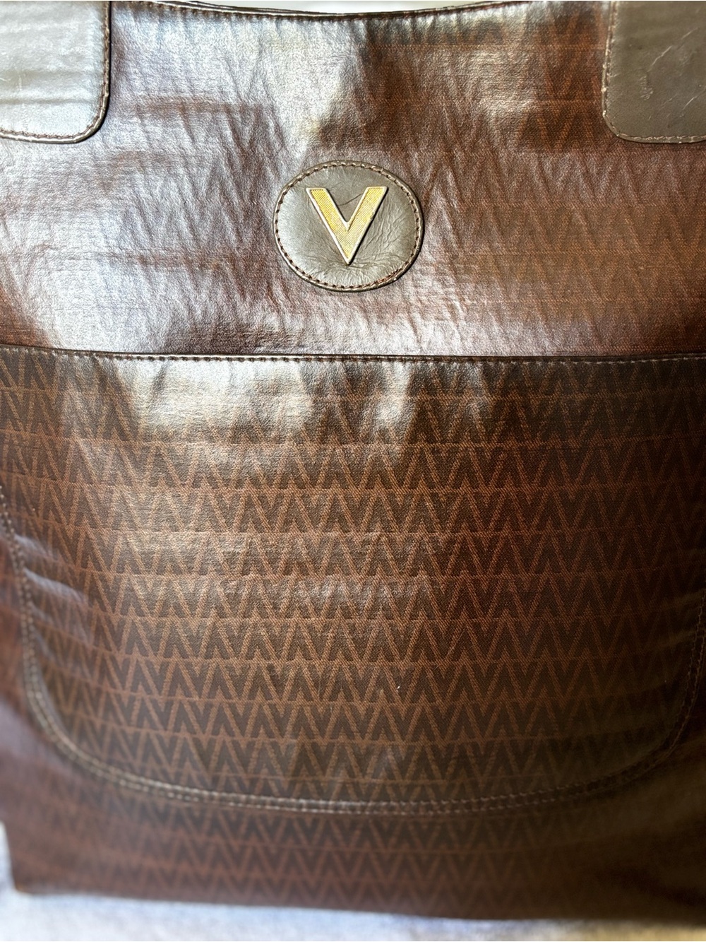 Mario Valentino Brown Tote Bag with Gold V Logo - Picture 2 of 5